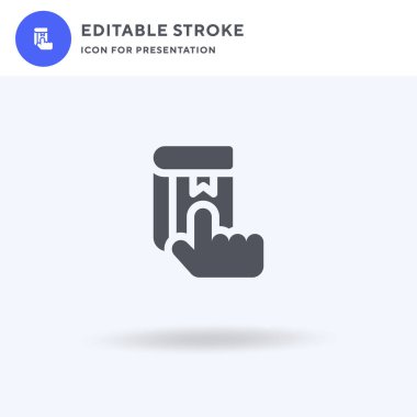 Ebook simge vektörü, düz tabela, beyaz üzerine izole edilmiş katı piktogram, logo illüstrasyonu. Sunum için e- kitap simgesi.