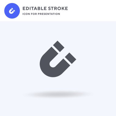 Manyetik ikon vektörü, düz tabela, beyaz üzerine izole edilmiş katı piktogram, logo illüstrasyonu. Sunum için manyetizma simgesi.