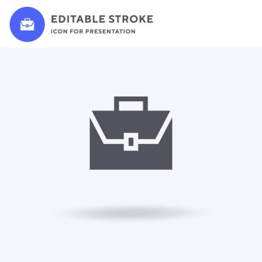 Bavul simgesi vektörü, düz tabela, beyaz üzerine izole edilmiş katı resim, logo illüstrasyonu. Sunum için bavul simgesi.