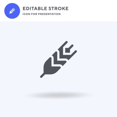 Buğday ikonu vektörü, düz tabela, beyaz üzerine izole edilmiş katı piktogram, logo illüstrasyonu. Sunum için buğday simgesi.