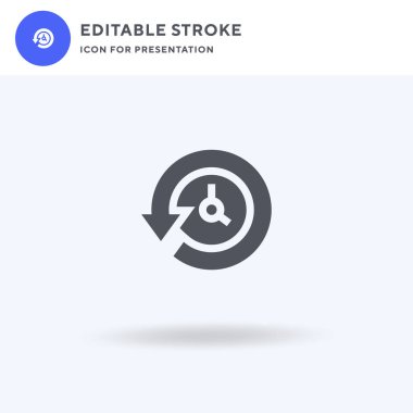 Saat simgesi vektörü, düz tabela, beyaz üzerine izole edilmiş katı resim, logo illüstrasyonu. Sunum için saat simgesi.