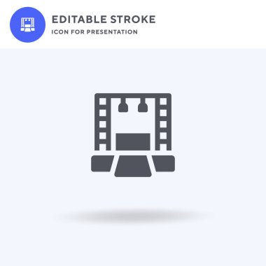 Sahne ikonu vektörü, düz tabela, beyaz üzerine izole edilmiş katı resim, logo illüstrasyonu. Sunum için sahne simgesi.