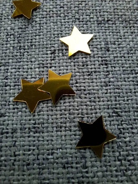 Estrelas Douradas Tecido Cinza Melange — Fotografia de Stock