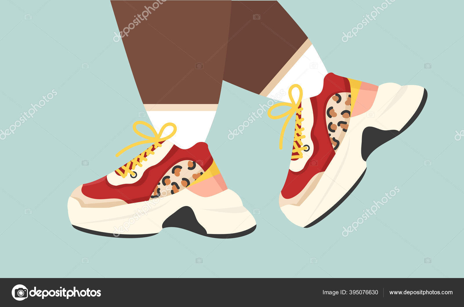 Vector Illustration Walking Feet Colorful Sneakers Woman Legs