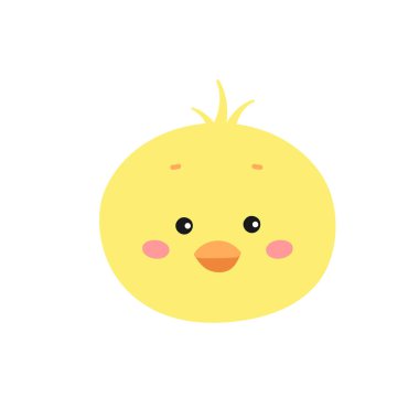 Sarı, şirin bir kızın yüzünün düz vektör çizimi. Beyaz arka planda izole edilmiş. Tuhaf çiftlik hayvanı. Paskalya pilici. Tasarım, grafik, ağ için.