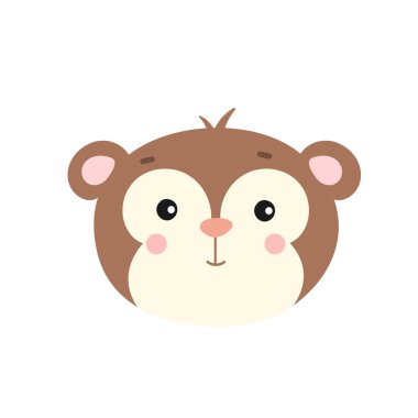 Şirin bir maymunun vektör çizimi. Beyaz arka planda izole edilmiş. Komik bir Afrika hayvanı. Kahverengi çizgi film maymunu. Safari primatı. Maymun kafası. Tasarım, evlilik ve grafik için. Çocuksu düz orangutan.