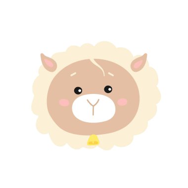 Şirin bir koyun yüzünün Düz Vektör çizimi. Beyaz arka planda izole edilmiş. Tuhaf çiftlik hayvanı. Çizgi film hayvanları. Tasarım, ağ, grafik için.