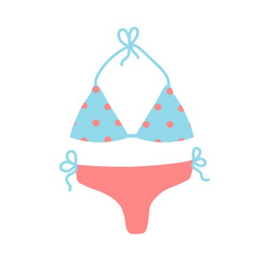 Kadın mayosunun vektör illüstrasyonu. Beyaz arka planda izole edilmiş. Pembe ve mavi elbiseler. Yaz sütyeni. Tasarım, ağ, grafik için.