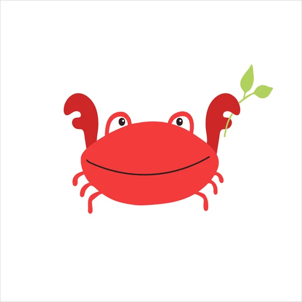 Ilustracja Czerwonego Śmiesznego Kraba Uśmiechniętą Twarzą Ilustracja Wektora Odizolowany Białym — Wektor stockowy