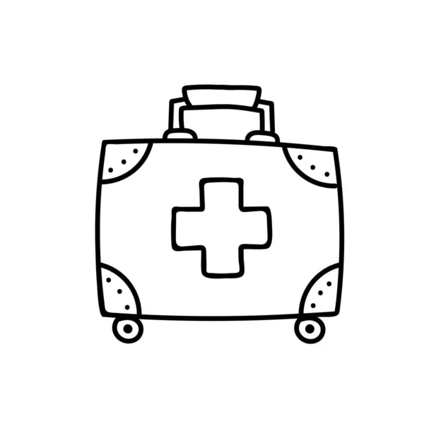 Ilustração Vetorial Kit Primeiros Socorros Doodle Drugs Ambulance Elements Isolated — Vetor de Stock