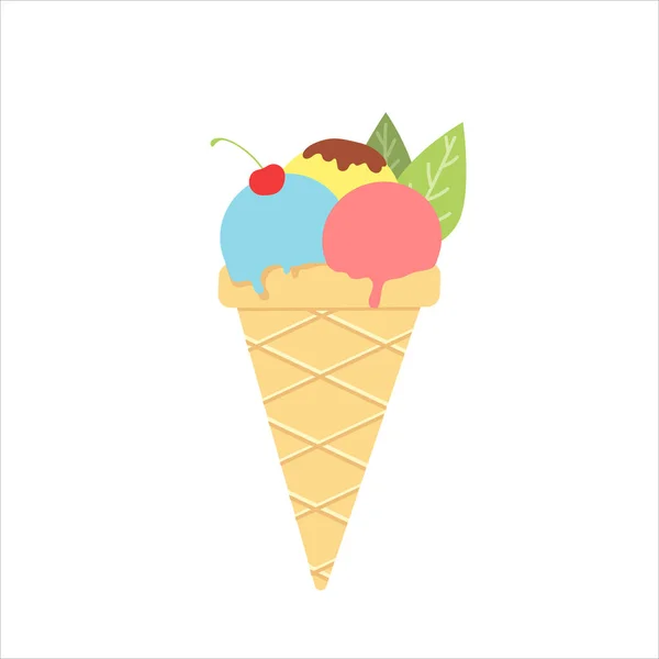 Ilustração Cone Sorvete Colorido Com Cereja Ilustração Vetorial Isolado Fundo — Vetor de Stock