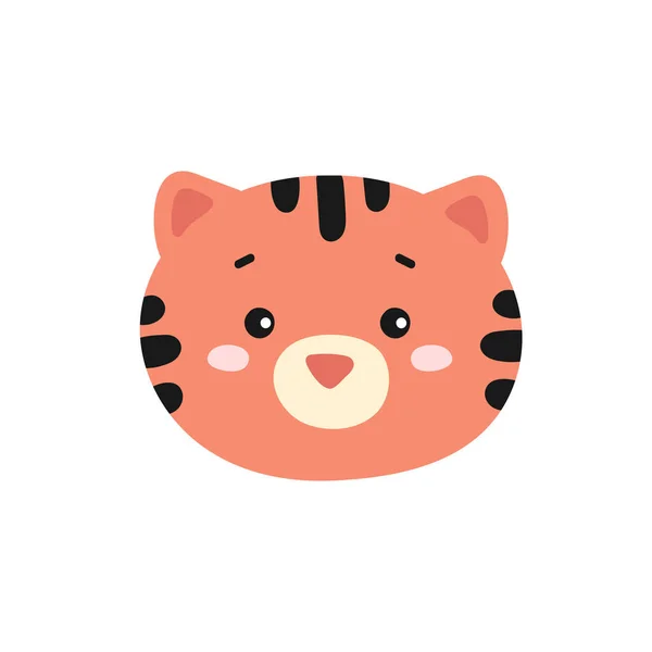 画中一只可爱的老虎的脸 被白色背景隔离 橙色野猫 有趣的卡通动物 用于设计 平面风格 — 图库矢量图片
