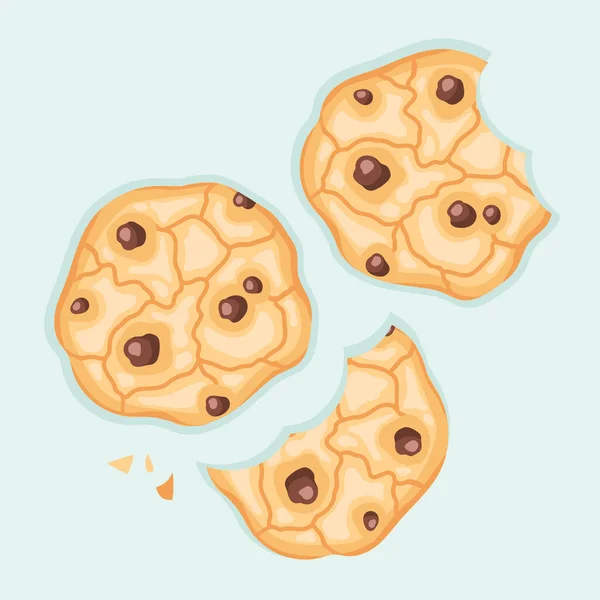 白い背景にチョコレートドロップが付いているビットクッキーのベクトル図 ウェブ グラフィック デザインのためのかわいい食べ物 — ストックベクタ