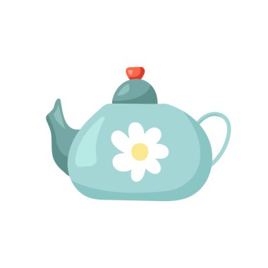 Beyaz arkaplanda izole edilmiş bir desenle dekore edilmiş vektör seramik çaydanlığı. Web, grafik ve dizayn için mutfak aksesuarları ve cihazları..