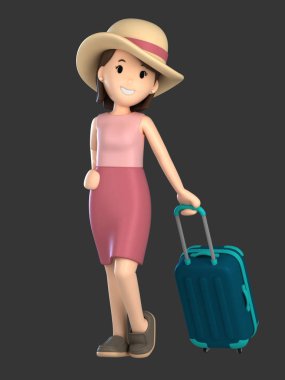 Yetişkin bir dişi bir bagaj ile 3D render