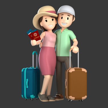 3d render birkaç alarak bir pasaport tutan bir tatil