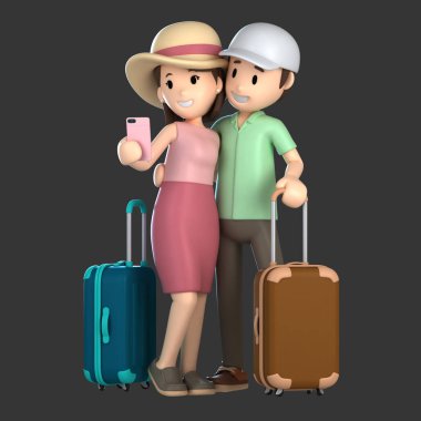 3d render birkaç alarak bir selfie bir tatile;