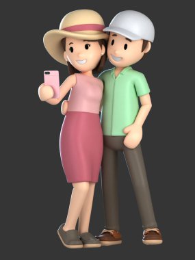 3d render birkaç alarak bir selfie bir tatile;