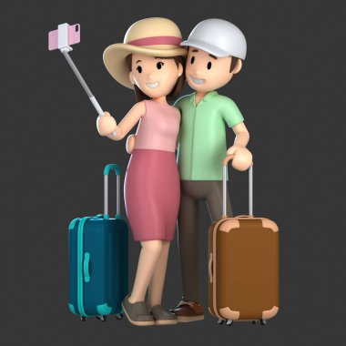 3d render birkaç alarak bir selfie bir tatile;