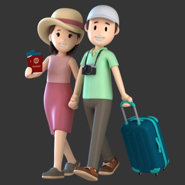 3d render birkaç alarak bir pasaport tutan bir tatil