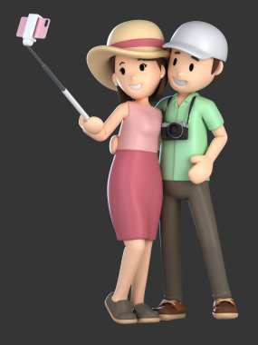 3d render birkaç alarak bir selfie bir tatile;