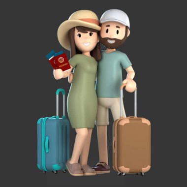 3d render birkaç alarak bir pasaport tutan bir tatil