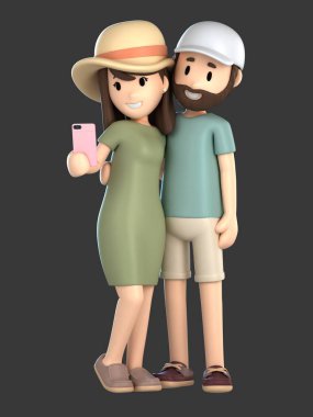 3d render birkaç alarak bir selfie bir tatile;