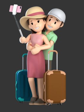 3d render birkaç alarak bir selfie bir tatile;