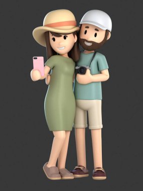 3d render birkaç alarak bir selfie bir tatile;