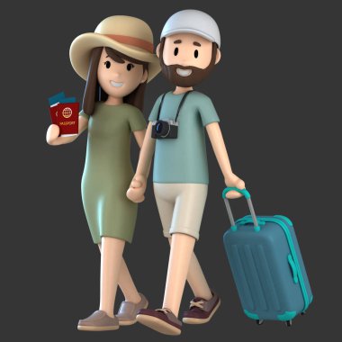 3d render birkaç alarak bir pasaport tutan bir tatil
