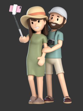 3d render birkaç alarak bir selfie bir tatile;