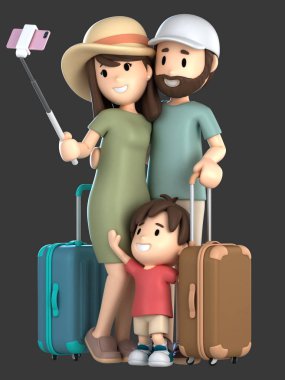 bir aile alarak selfie 3D render bir tatil