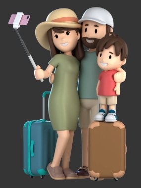 bir aile alarak selfie 3D render bir tatil