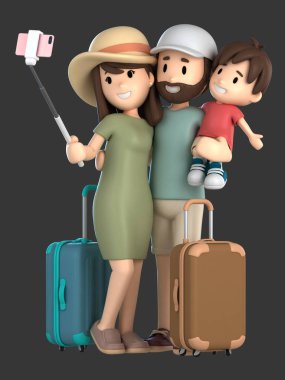 bir aile alarak selfie 3D render bir tatil