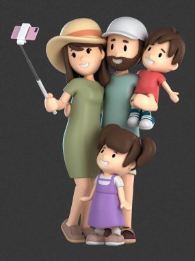bir aile alarak selfie 3D render bir tatil