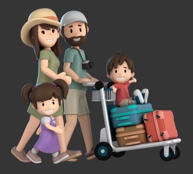 bir aile tatil için seyahat 3d render