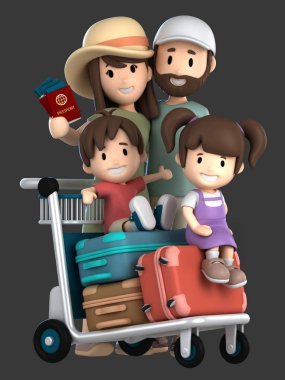 bir aile tatil için seyahat 3d render