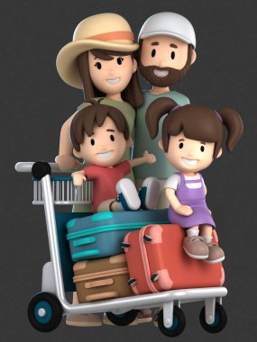 bir aile tatil için seyahat 3d render