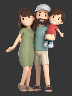 3D render van een gelukkige familie