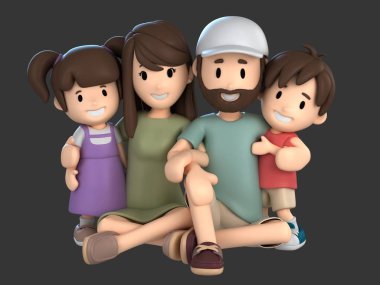 3D render van een gelukkige familie