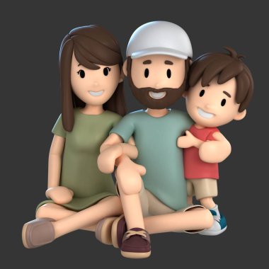 3D render van een gelukkige familie