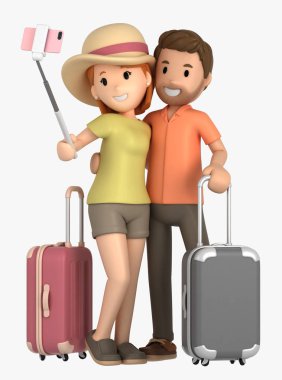 3d render birkaç alarak bir selfie bir tatile;