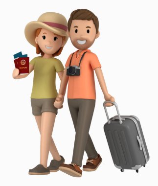 3d render birkaç alarak bir pasaport tutan bir tatil