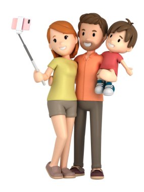 bir aile alarak selfie 3D render bir tatil