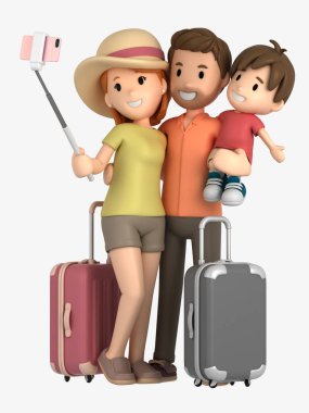 bir aile alarak selfie 3D render bir tatil
