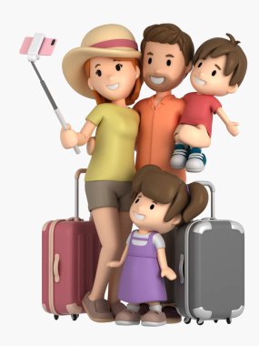 bir aile alarak selfie 3D render bir tatil