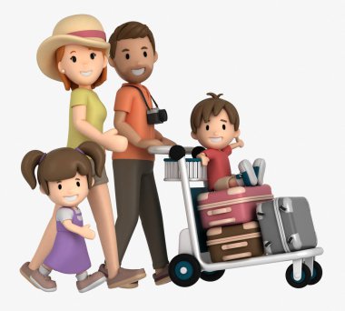 bir aile tatil için seyahat 3d render
