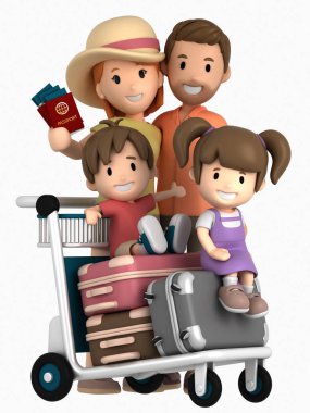 bir aile tatil için seyahat 3d render