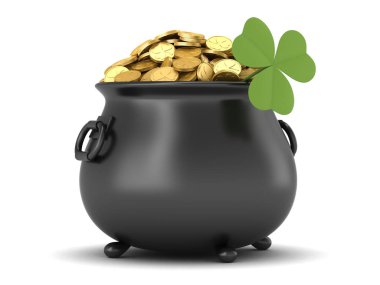 siyah ot shamrock ile altın dolu 3D render