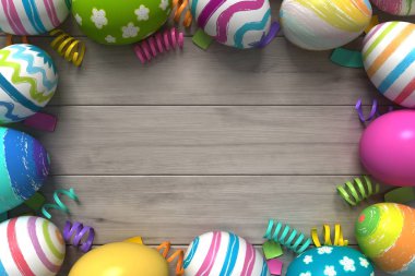 3D render renkli boyalı Paskalya yumurtaları